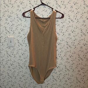 Tan Henley Top Bodysuit